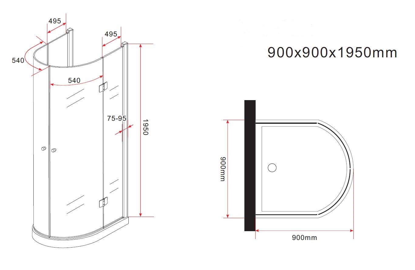 U-förmige Duschkabine Benito 90x90cm – Mit 8mm Sicherheitsglas & Aluminium-Profilen