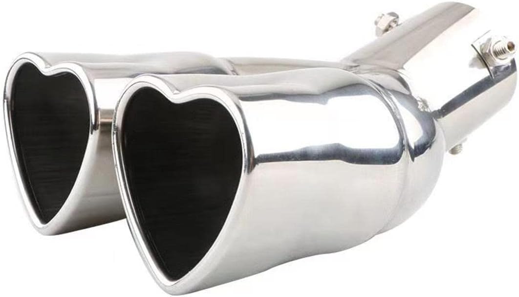 Heart Shaped Exhaust Tip, Universal Chrome Dual Exhaust Tips, 2.5 Inch
