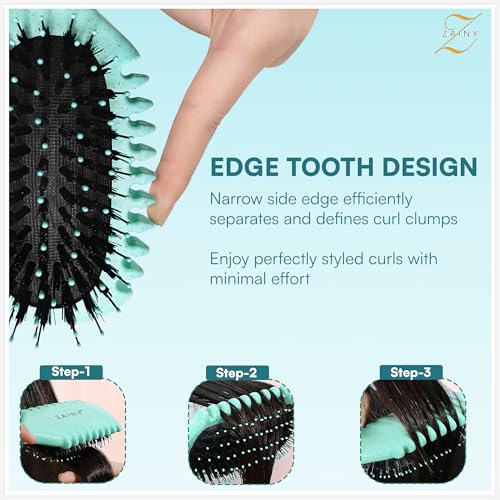 Cepillo de pelo rizado y peine de dientes anchos ZAINY verde menta 5