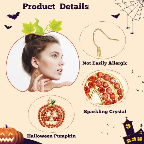 Joyline Halloween Pumpkin Earrings for Women Crystal Dangle Earrings Halloween Jewelry Gifts Costume Party Accessories3