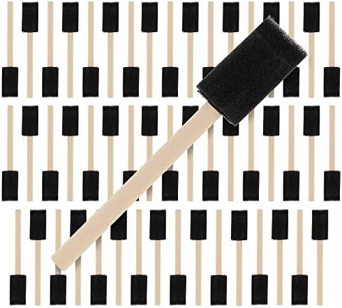 US Art Supply 1 inch Foam Sponge Wood Handle Paint Brush Set (Value Pack of 50) - Lightweight, Durable and Great for Acrylics, Stains, Varnishes, Crafts, Art