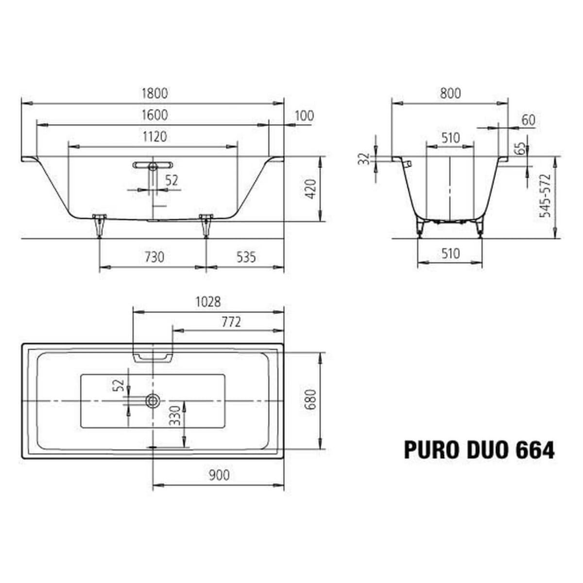 Kaldewei Puro Duo 664 180x80cm, 266400010001, Color: blanco alpino