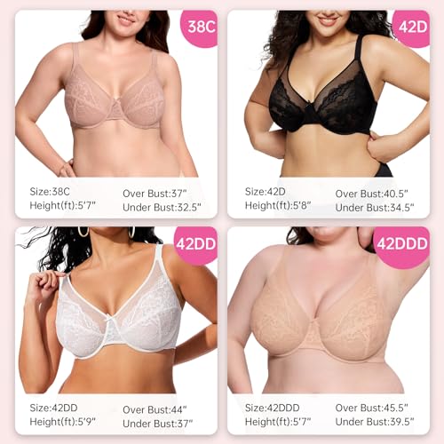 Image of ProKloud Minimizer Bras for Women Full Coverage Supportive Plus Size Unlined Lace Underwire Bra White