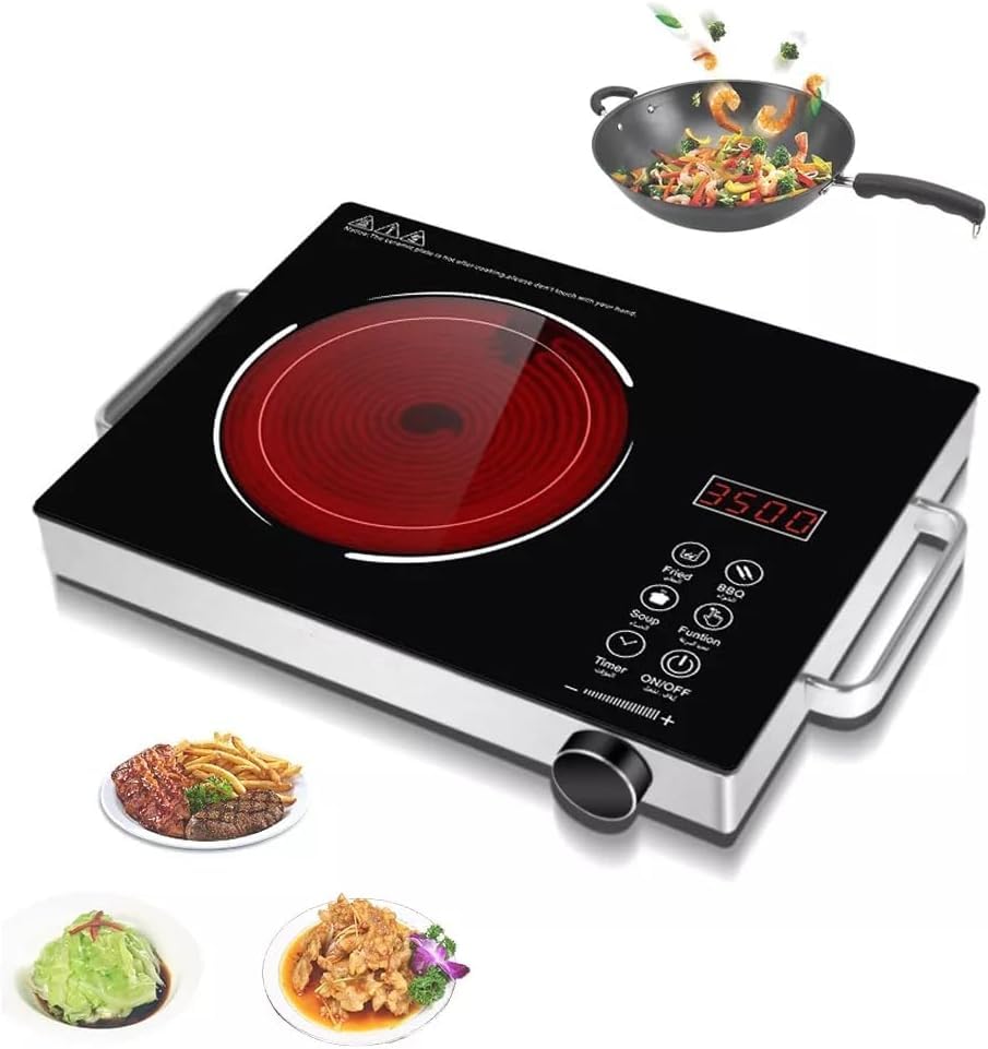 Listado de Estufa Electrica de Induccion Top 10. 42 Parrilla de Inducción de Cristal, 3500W, con Temporizador Ajustable, Sensor Táctil Digital y Operación de un Solo Clic, Tecnología Infrarroja, Pantalla LED Fácil de Limpiar