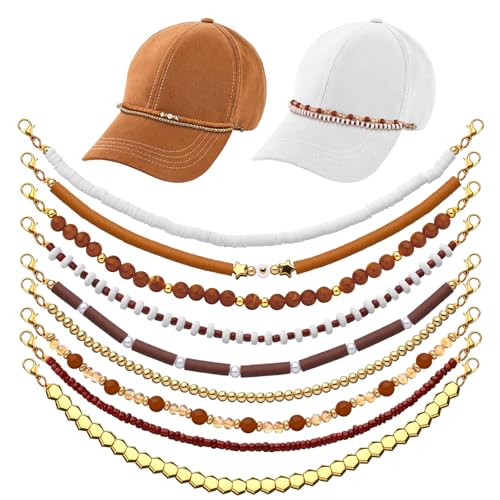 Image of Geyoga 9 Pcs Trucker Hat Chains Trucker Hat Charms Women Man Bill Decoration Detachable DIY Metal Chain for Mesh Baseball Cap(Brown,Boho)