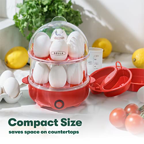 Image of BELLA Double Tier Egg Cooker, Rapid Boiler & Poacher, Meal Prep Essential, Family Sized Meals: Make Up To 14 Large Boiled Eggs, Dishwasher Safe Parts, Poaching Tray Included, Red