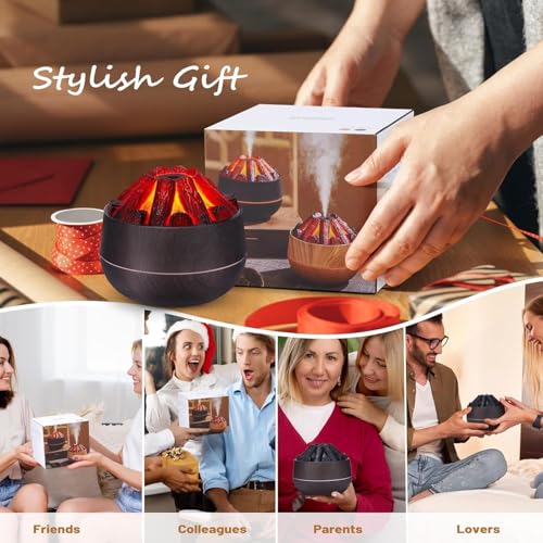 Image of Volcano Flame Aroma Diffuser 300 ml Ultrasonic Cool Mist Humidifier with LED Flame Effect, Essential Oil Diffuser, Continuous & Interval Spray Modes for Bedroom, Home, Office, Yoga Room