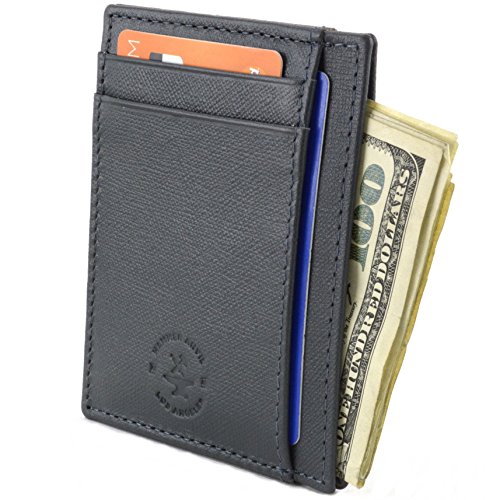 Hammer Anvil RFID Blocking Minimalist Genuine Leather Slim Front Pocket Wallet CH Gray