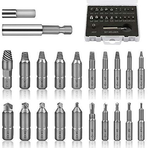 Keyohome 22PCS Damaged Screw Extractor Kit, Screwdriver Bit Set and Remove Tool Broken Bolt Stripped Screw Extractors with Magnetic Extension Bit Holder & Socket Adapter Cover