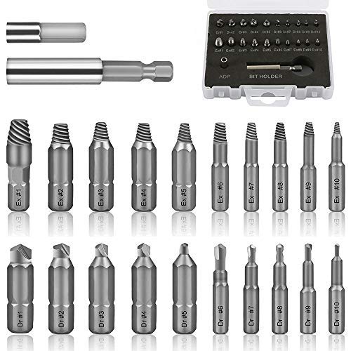 Keyohome 22PCS Damaged Screw Extractor Kit, Screwdriver Bit Set and Remove Tool Broken Bolt Stripped Screw Extractors with Magnetic Extension Bit Holder & Socket Adapter Keyohome 22PCS Damaged Screw Extractor Kit, Screwdriver Bit Set and Remove Tool Broken Bolt Stripped Screw Extractors with Magnetic Extension Bit Holder & Socket Adapter