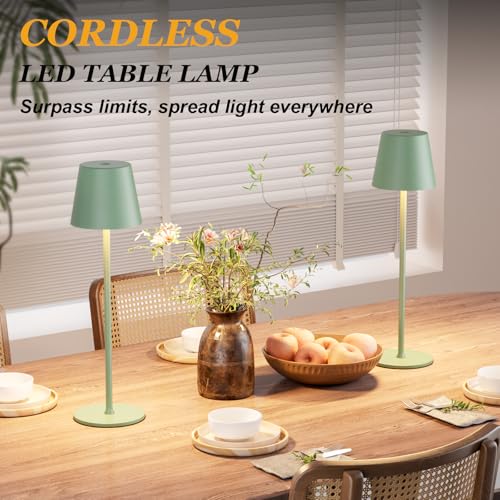 Image of Kakanuo Cordless Table Lamp Rechargeable Green - KK 2 Pack 5000mAH Battery Operated Lamp for Dining Table, 3 Color Stepless Dimming Wireless Lamp for Counter, Outdoor Patio, Touch Control