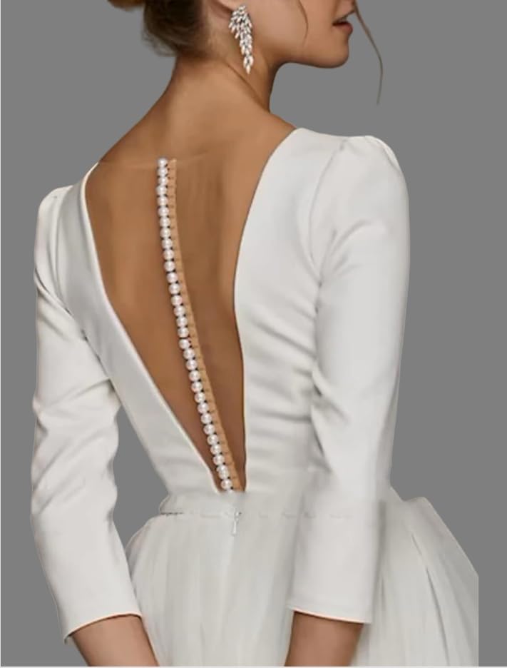 2026 Wedding Guest Dresses Tea Length Middle Sleeves Satin Tulle Formal Dress for Women Deep V Neck Gown JS337 - Image 5