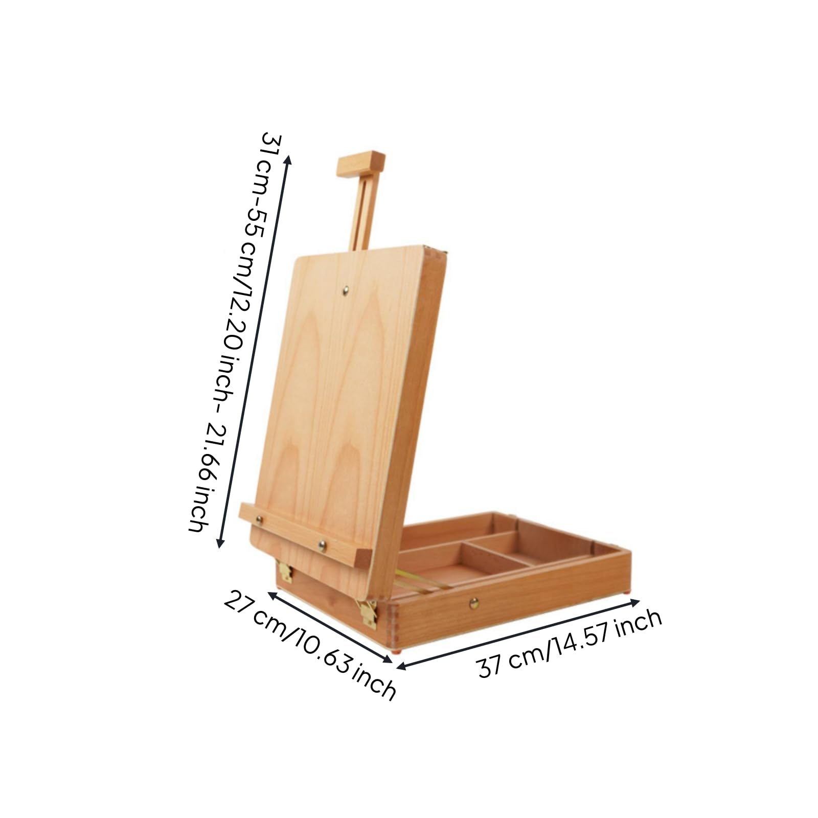 Holzkasten Zeichenkoffer Malbox Tragbarer Malkoffer mit Deckel als Staffelei Organisiertem Innenraum für Pinsel Und Farben Buche mit Abgerundeten, Naturholzfarbe