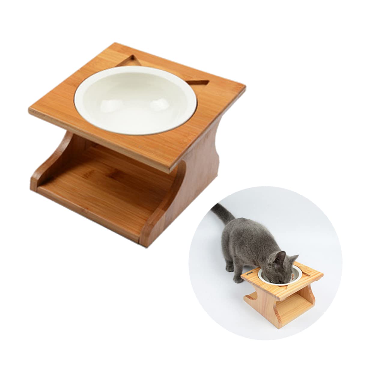 Cuenco de Madera para Mascotas una Pieza, Comedero | Agua y Premios, Apto para Gatos y Cachorros, Diseño Estable, Resistente al Óxido