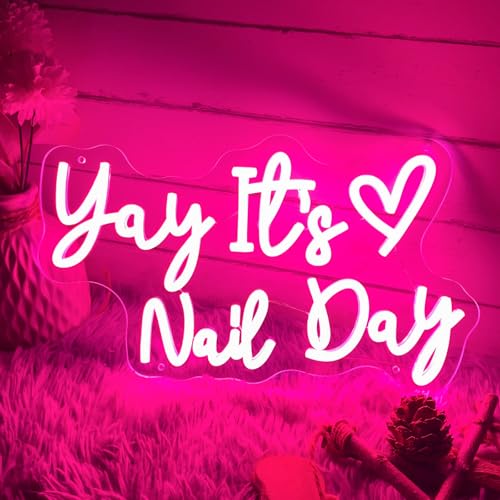 Image of Yay It's Nail Day Neon Sign For Spa Beauty Room Nail Brows Lashed Salon Studio LED Wall Art Decor For Business Stores Logo Barber Shops Led Indoor Custom Neon Lights 5V USB Powered Pink 40x23.6 CM