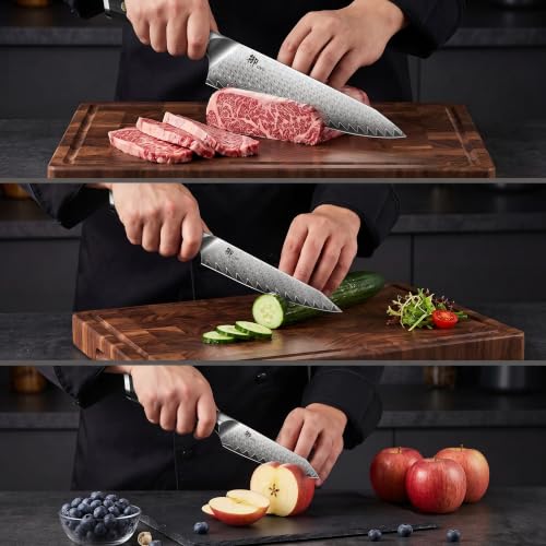 Image of SHAN ZU 3 PCS Damascus Knife Set, Kitchen Knife Set in Damascus Steel