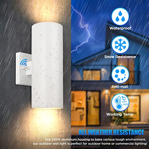 Image of TOBUSA 2-Pack White Outdoor Wall Sconces Dusk to Dawn, Up Down Modern Exterior Light Fixtures for House, Outside Wall Lights for Porch Garage Patio Front Door Hallway, Weather-Proof Aluminum Finish