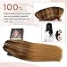 Clip In Hair Extensions Double Weft Brazilian Hair 120g 7pcs Medium Brown Fading to Golden Brown and Strawberry Blonde Highlighted Full Head Silky Straight 100% Human Hair Clip In Extensions 18 Inch