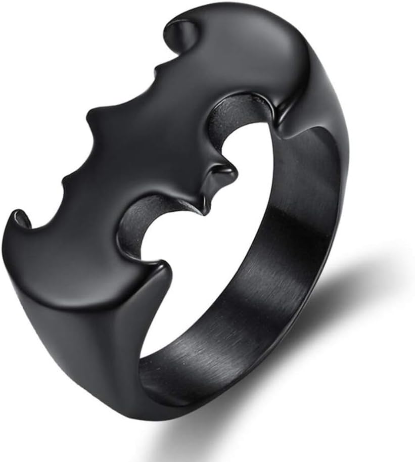 Milove Men's Black Stainless Steel Batman Silhouette Cut Out Ring