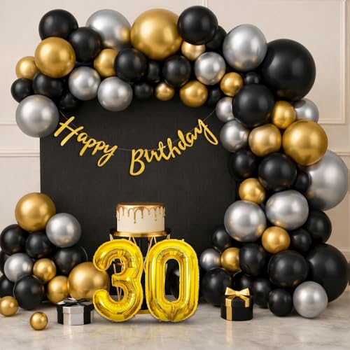 Image of Party Propz 30 Birthday Decoration Kit -44 Pcs, Birthday Decoration Items with Birthday Balloons, Golden Happy Birthday Banner, Happy Birthday Decoration Kit for Adults (Cardstock, Latex)