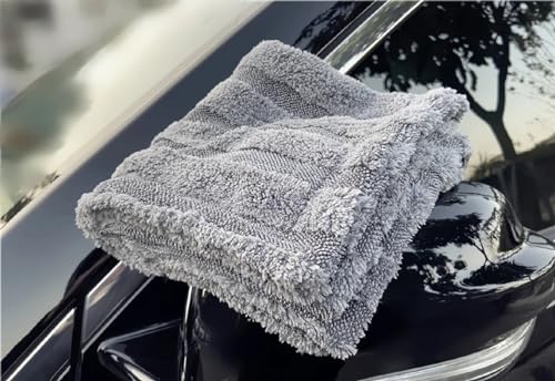 Image of Auto Hub 1300GSM Microfiber Cloth for Car - Edgless & Dual Sided Microfiber Cloth - Lint & Streak Free Car Cleaning Cloth - Multipurpose Car Wash Cloth-Twisted Loop with Coral Fleece-3pc,60x40cm-Grey