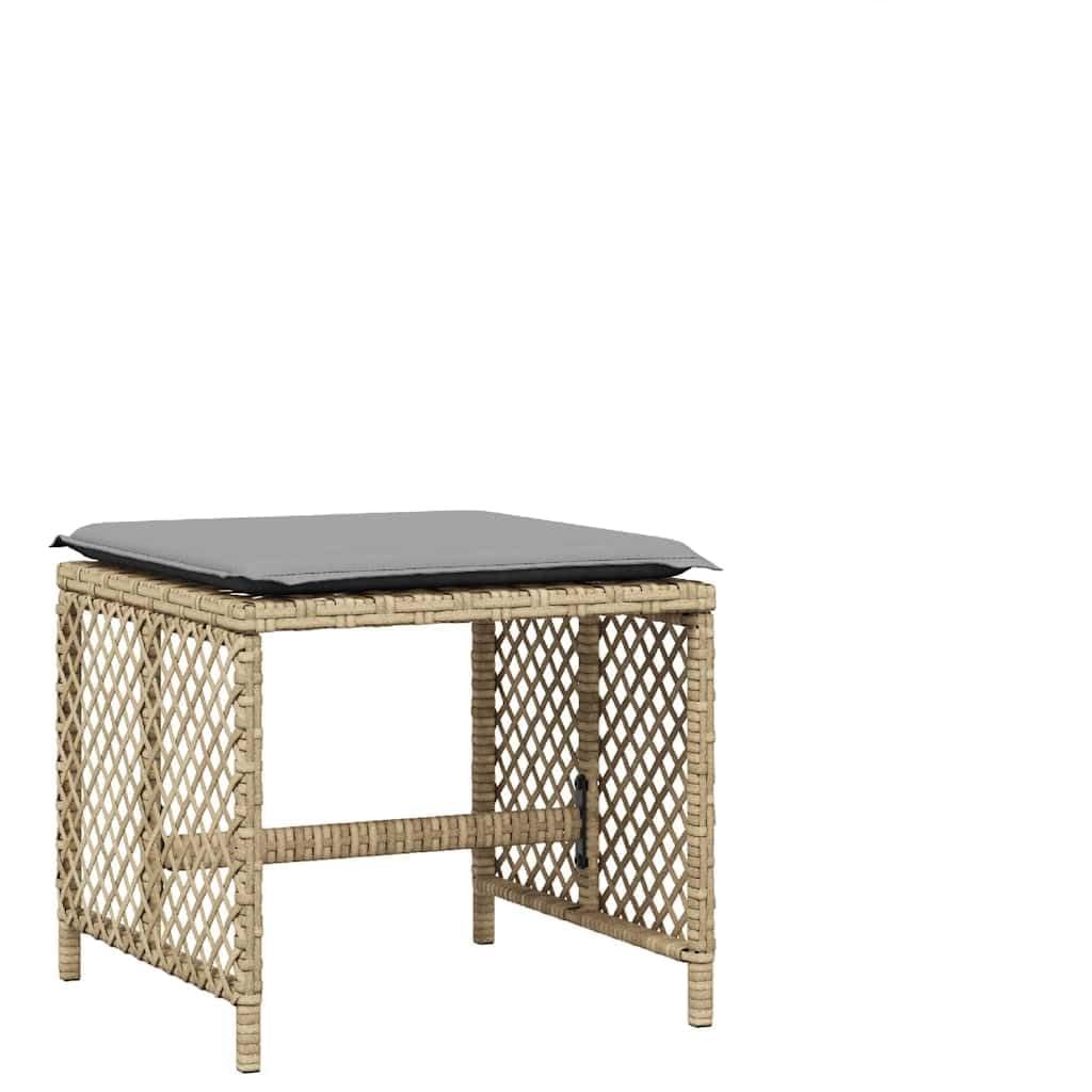 Taboret ogrodowy 4-częściowy zestaw z poduszkami, 41 x 41 x 36 cm, polirattan, odporny na warunki atmosferyczne, można układać w stos, na balkon, taras, do wypoczynku, na kemping, werandę, ze
