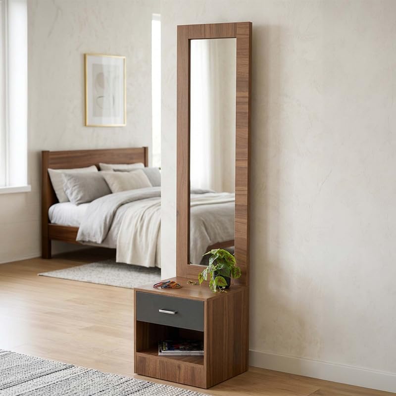 Image of Royaloak Zen Dresser with Long Mirror, Engineered Wood with Melamine Finish, Ample Drawer Storage, Chrome Handles & Modern Design,