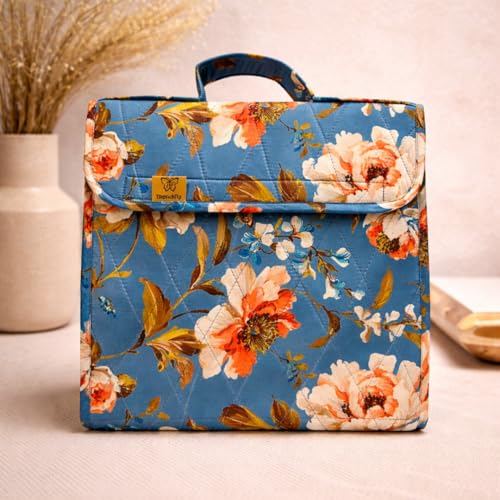 Image of Trendifly Foldable Multipocket Jewellery Organizer Suitcase for Women Embroidery Design Travelling Jewelry Sutcase Bag 5 Transparent Pockets Earrings Necklace Bangles Rings Girls (Flower Blue)