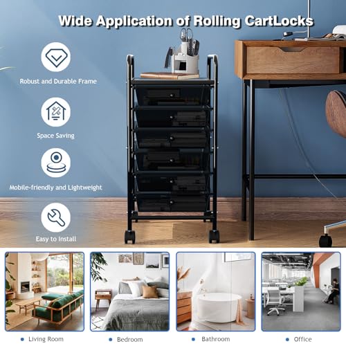 Nrsuen Metal 6 Tier Rolling Cart With 6 Drawers,1 Table Top & 4 Wheels thumb #6