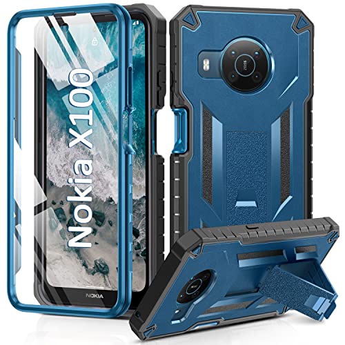 for Nokia X100 Case Protective Cover: TPU Soft Shockproof Protection | Matte Textured Shell - Heavy Duty Military Grade Durable Cell Phone Cases with Built-in Kickstand for Nokia X100 Mobile Blue