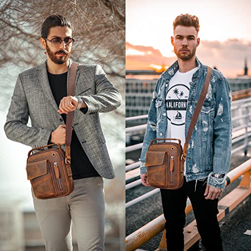 Ivesign Men's Genuine Leather Crossbody Bag,Satchel Shoulder Bag,Small Messenger Bag For Men,Handbag With Zipper For Business Travel (Brown) #TOP6