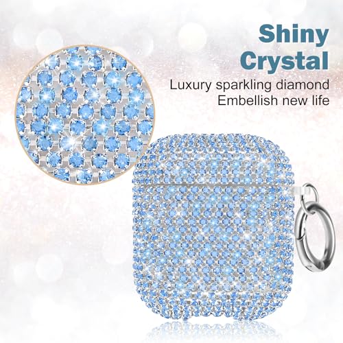 Newseego for AirPods 1 & 2 Generation Case, Luxury Sparkly Bling Rhinestone Case with Keychain for Women Girls Anti-Lost Glitter Crystal Hard PC Shockproof Protective Cover for AirPods 1 & 2-Blue by Newseego - Image 2