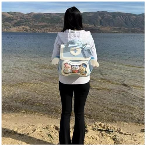 Image of Cute Puppy Bone Ita Bag Y2k Aesthetic Cute Backpack Waterproof PU Leather Backpack Cross and Angel Wings Ita Bag (Llight blue)