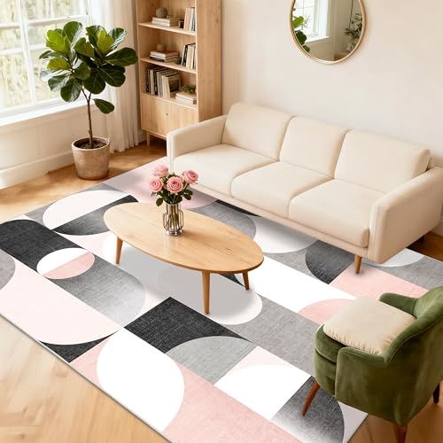 Tapete de área 5x7 rosa lavable antideslizante moderno miniatura 2