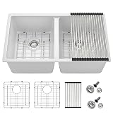 33 Granite Composite Kitchen Sink Double Bowl - Fulorni 33'x19' Granite Kitchen Sink White Undermount Double Bowl 50/50 Quartz Classic Composite Under Counter Basin