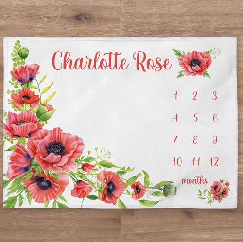 UnoCo Red Poppies Baby Blanket Personalized Baby Girl Month Blanket