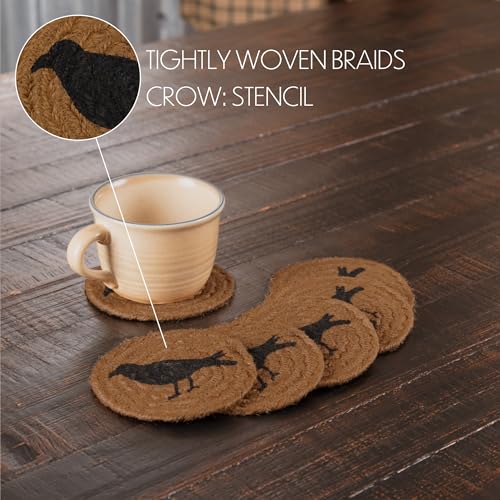 VHC-Brands-Heritage-Farms-Primitive-Coaster-Crow-Set-of-6-Stenciled-Textured-Jute-Round-4 VHC Brands Heritage Farms Primitive Coaster Crow Set of 6 Stenciled Textured Jute Round 4