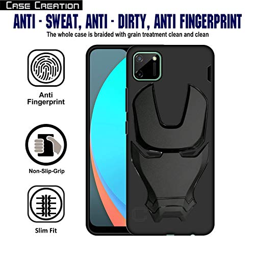 Image of COVERLY Official 3D Smooth Feel Avengers Logo Mask Soft Rugged Grip Silicone Iron Man Engraved Cartoon Movie Engraved Silicone Rubber Matte Back Cover for Realme C11 (6.53 inch) - Black