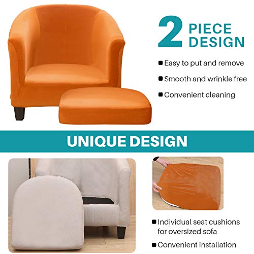 Club Chair Slipcover With Cushion Cover, 2 Pcs Velvet Tub Chair Cover,Removable High Stretch Soft Sofa Cover Armchair,Skid Resistance Furniture Protector For Bar Counter Living Room (Orange) #TOP5