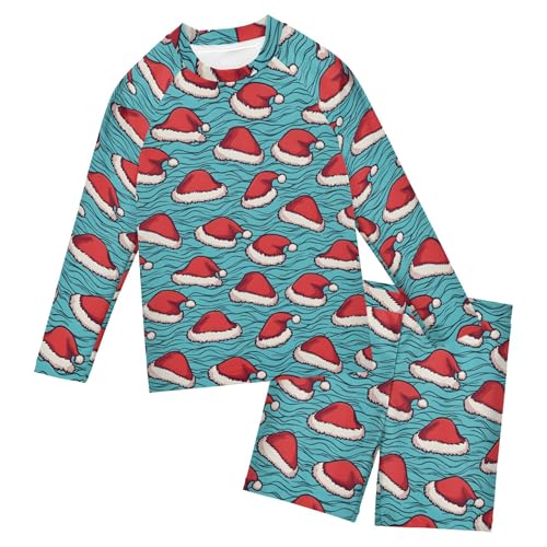 Christmas Xmas Christmas Hat Toddler Boys' 2-Piece Swimsuit Trunk, Long Sleeve Rashguard Bathing Suit B0403697