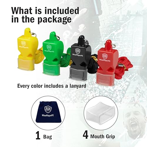 Silbatos de árbitro multicolor para fútbol, pack de 4 miniatura 2