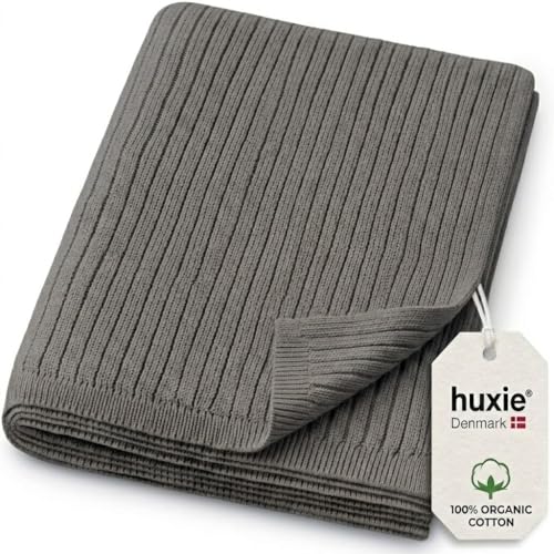 Image of 100% Organic Cotton Knit Receiving Baby Blanket for Newborns - Soft, Breathable Blanket for Crib & Stroller - Nursery Gift (Cloud Grey)