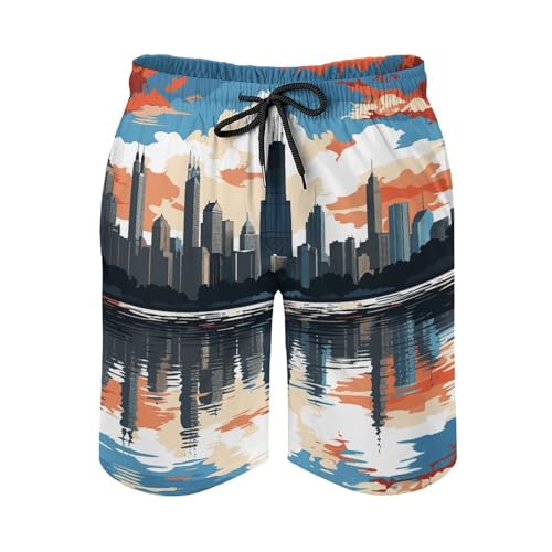 Men's Chicago Skyline Swim Trunks Quick-Dry Beach Shorts with Drawstring Casual Pants for Swimming Running3