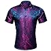 Barry.Wang Hot Pink Men's Silk Shirts Short Sleeve Hawaiian Designer Button Down Paisley Shirt Casual Beach Summer Party