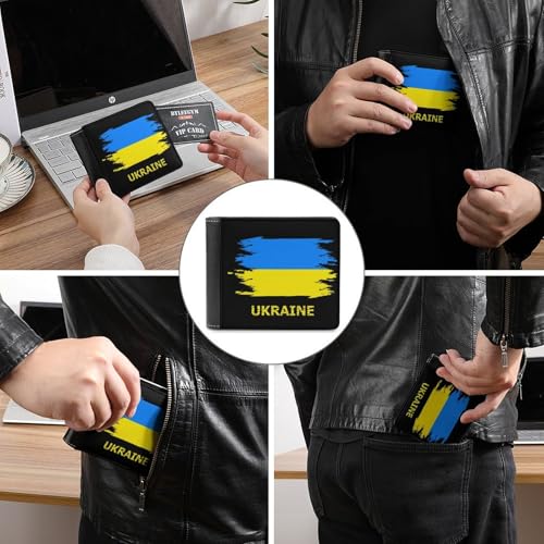 I Love Ukraine Slim Men's Bi-fold Wallets with 6 Card Slot Leather Travel Purse Coin Clip3