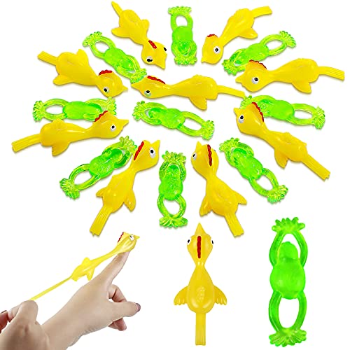 12 Pieces Slingshot Chicken Rubber Chicken Flick Chicken Flying Chicken Flingers and 12 Stretchable Flying Slingshot Frogs Dinosaurs for Boys and Girls Party Favor School Activity (Chicken, Frog)