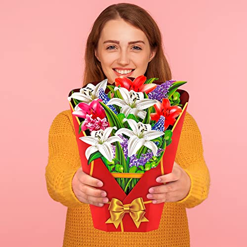 Milolo 3D Pop-Up Greeting Card,2Pcs 13 Inch Forever Lilies And Carnations Flower Bouquet, With Note Card And Envelope And Gift Bags,Birthday Card For Mom Gifts For Women #TOP1