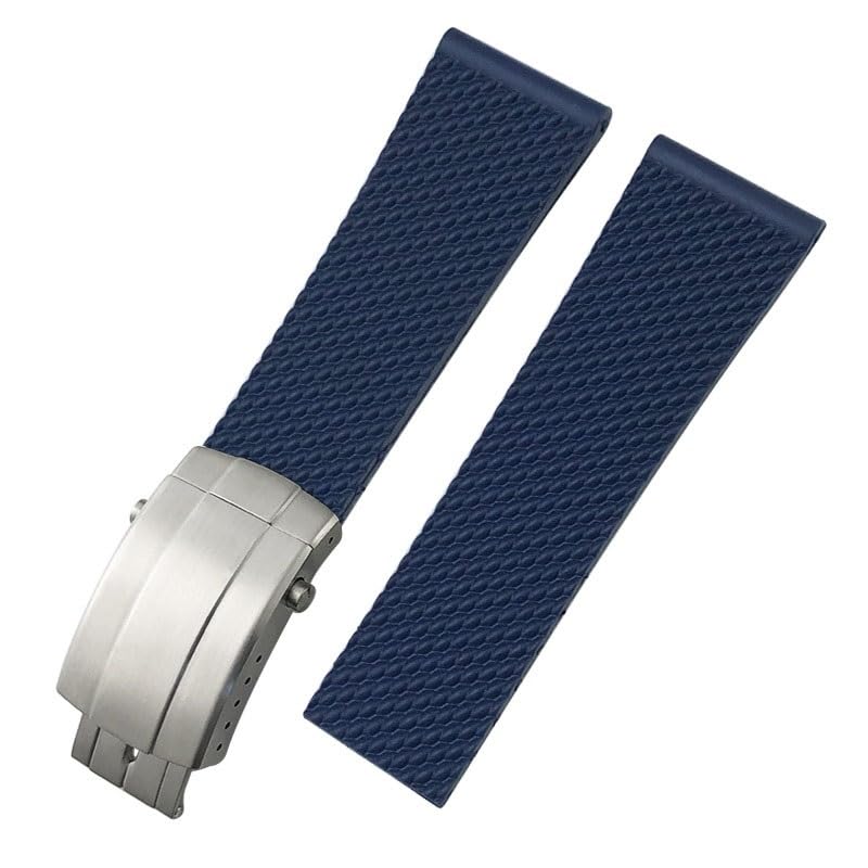 Bracelet montre tressé silicone bleu argent 21mm pour Breitling Navitimer Avenger
