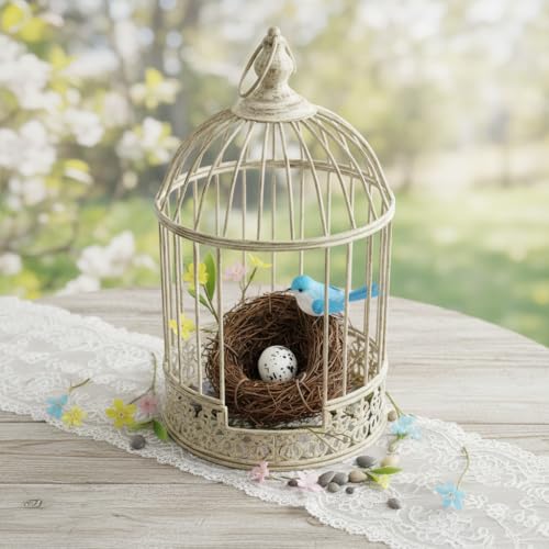 Image of Jowxsx Artificial Bird Nest, Bird Nest with Artificial Bird Eggs, Country Style Simulation Twig Bird Nest for Handmade Easter Rattan Nest Easter Supplies Nests Birdcage Accessories