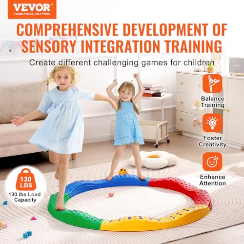 Image of VEVOR Balance Beam Stepping Stones, 8 PCS Toddler Balance Boards Non-Slip Textured Surface & Rubber Pads, Montessori Toy for Kids 2-6, Build Coordination and Gross Motor Skills, Indoor or Outdoor Play